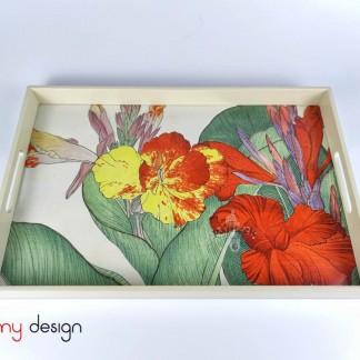 Cream rectangular lacquer tray with hand-painted flower 28*45cm